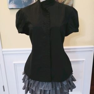 Worthington Mandarin Collar button blouse Black Lg